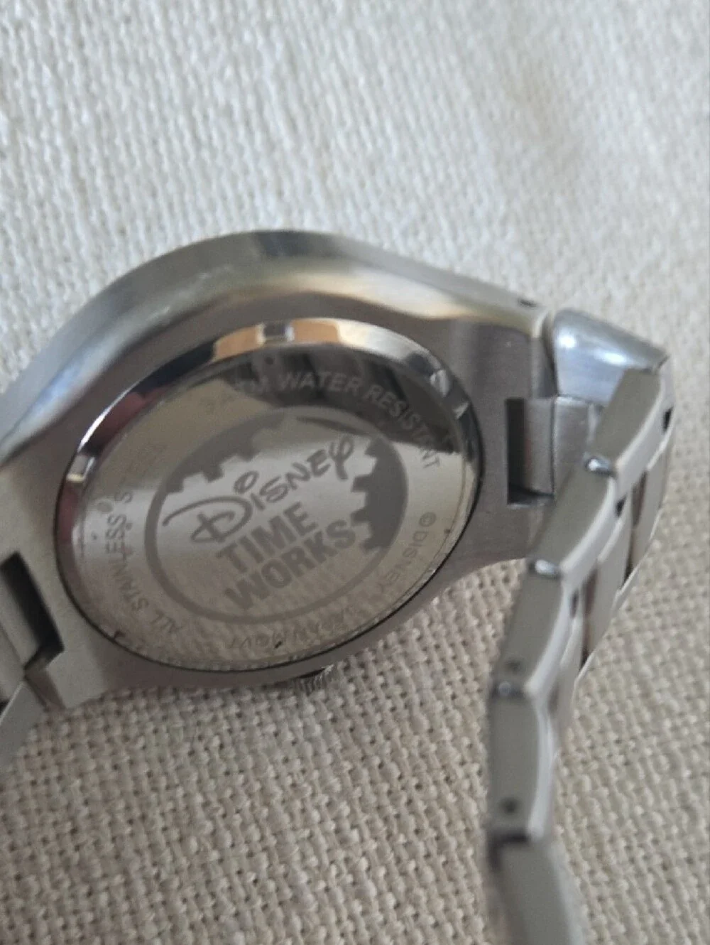 Disney Silver-Tone Men’s Watch with Black Dial and Gold Subdials